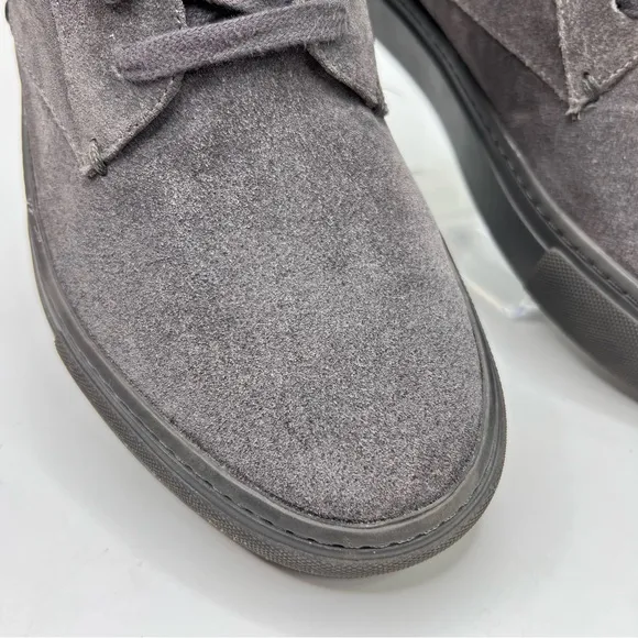 VINCE. Nyack Graphite Gray Suede Rabbit Fur-Cuff High Top Lace Up Sneaker