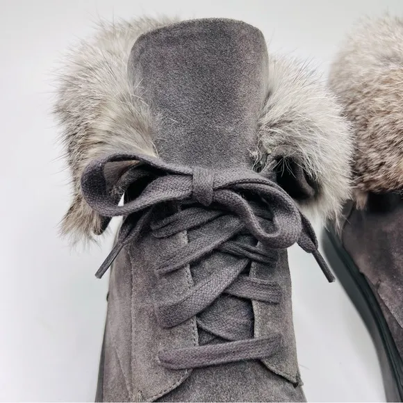 VINCE. Nyack Graphite Gray Suede Rabbit Fur-Cuff High Top Lace Up Sneaker
