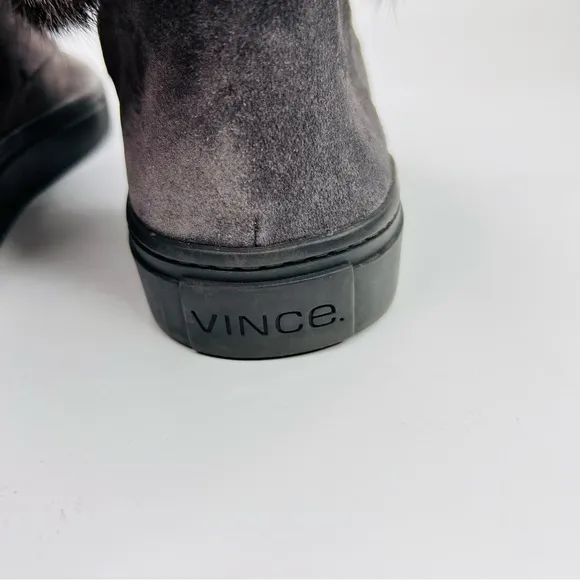VINCE. Nyack Graphite Gray Suede Rabbit Fur-Cuff High Top Lace Up Sneaker