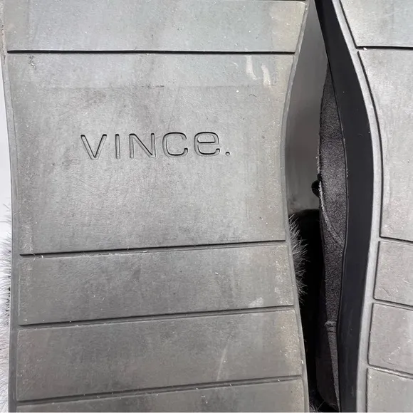 VINCE. Nyack Graphite Gray Suede Rabbit Fur-Cuff High Top Lace Up Sneaker