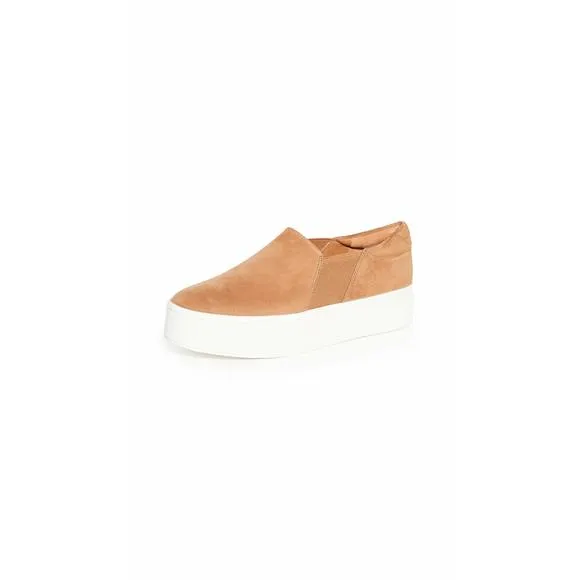VINCE WOMENS WARREN PLATFORM SLIP ON FASHION SNEAKERS TAN SUEDE 8 M