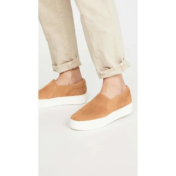 VINCE WOMENS WARREN PLATFORM SLIP ON FASHION SNEAKERS TAN SUEDE 8 M
