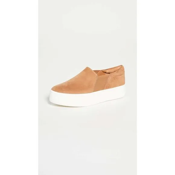 VINCE WOMENS WARREN PLATFORM SLIP ON FASHION SNEAKERS TAN SUEDE 8 M