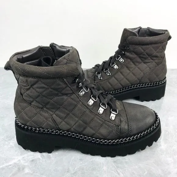 Vince Camuto Maissa Womens Size 8.5 Boots Grey Quilted Chunky‎ Biker Ankle Boots