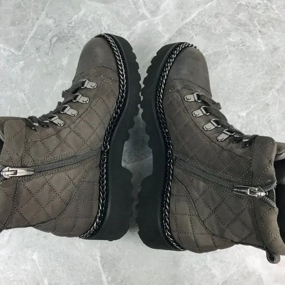 Vince Camuto Maissa Womens Size 8.5 Boots Grey Quilted Chunky‎ Biker Ankle Boots