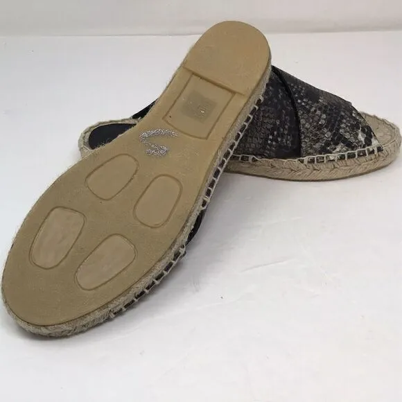 VINCE Castel Snakeskin Espadrille Slide Sandals Cross Strap Flats Women Size 7
