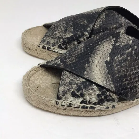 VINCE Castel Snakeskin Espadrille Slide Sandals Cross Strap Flats Women Size 7