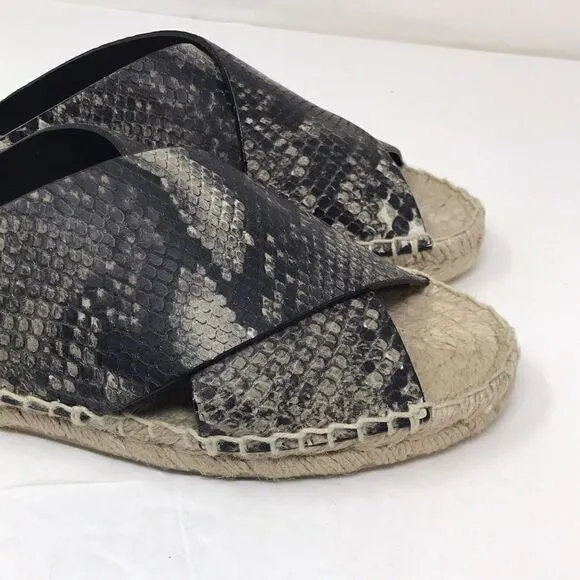 VINCE Castel Snakeskin Espadrille Slide Sandals Cross Strap Flats Women Size 7