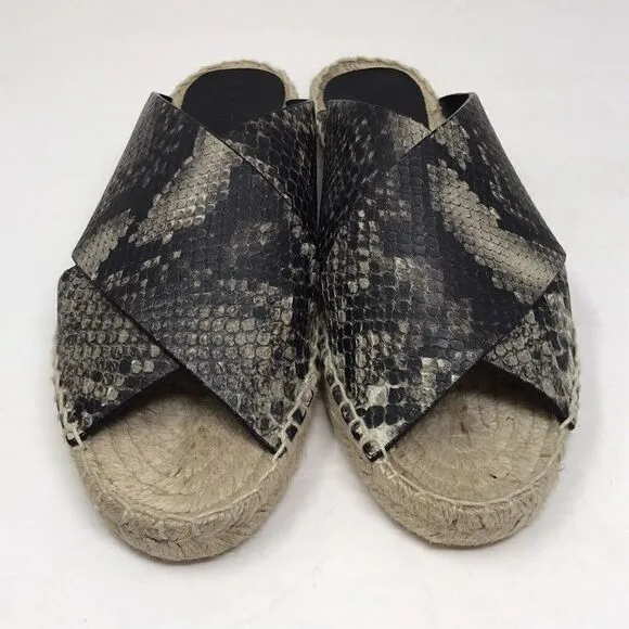 VINCE Castel Snakeskin Espadrille Slide Sandals Cross Strap Flats Women Size 7