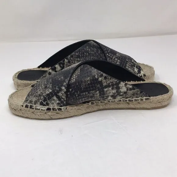 VINCE Castel Snakeskin Espadrille Slide Sandals Cross Strap Flats Women Size 7