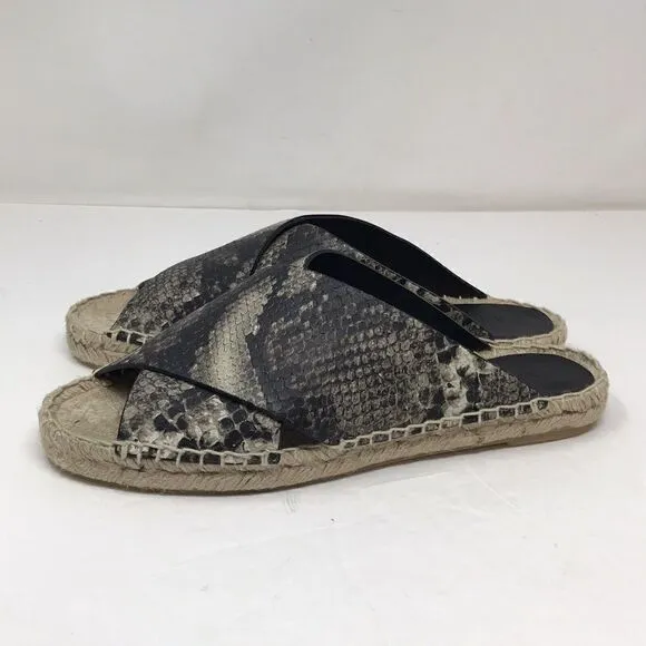 VINCE Castel Snakeskin Espadrille Slide Sandals Cross Strap Flats Women Size 7