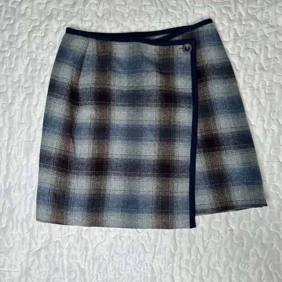 Vintage 90s Y2K Plaid Wrap Mini Skirt New Frontier Wool Blend Clueless Inspired