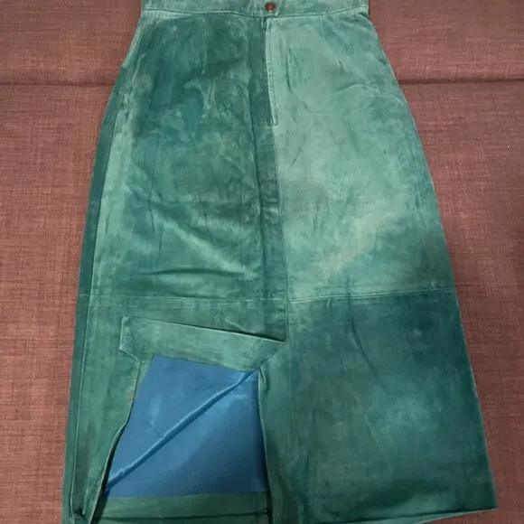 Vintage Bagatelle 100% Leather Skirt - Size 14 - Green - Style 2807