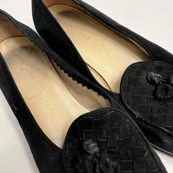 Vintage Bottega Veneta Black Suede Tassel Loafers