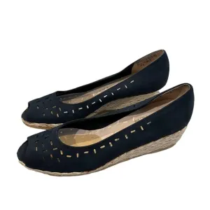 Vintage boutique Salvatore Ferragamo Peeptoe Espadrilles, Navy