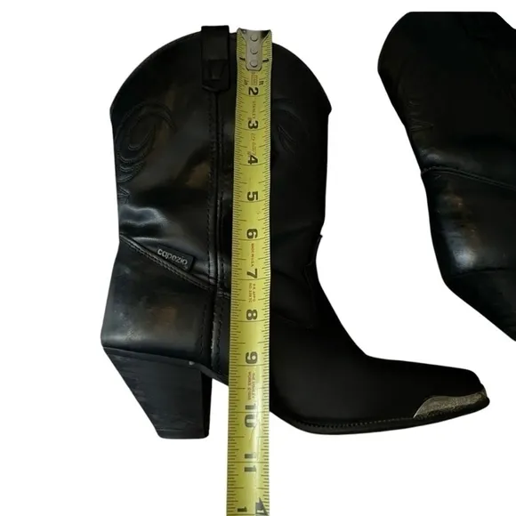 Vintage Capezio Black Western Cowboy Boots • Pull On Leather Silver • Size 6.5
