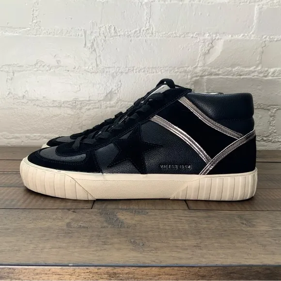 Vintage Havana Shuffle Mid Top Sneaker Shoes Black with Metallic Silver