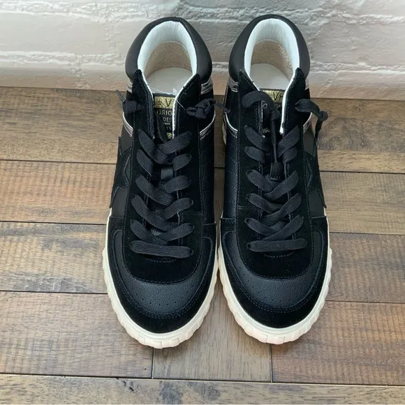 Vintage Havana Shuffle Mid Top Sneaker Shoes Black with Metallic Silver
