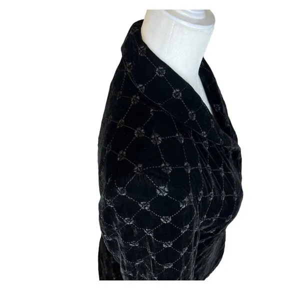 Vintage Petite Black Velvet Quilted Jacket Blazer 4P Dark Academia Office Siren