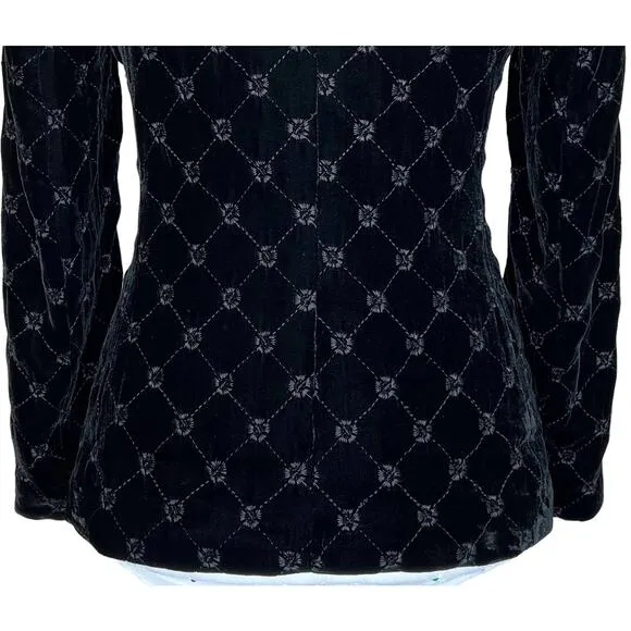 Vintage Petite Black Velvet Quilted Jacket Blazer 4P Dark Academia Office Siren
