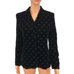 Vintage Petite Black Velvet Quilted Jacket Blazer 4P Dark Academia Office Siren