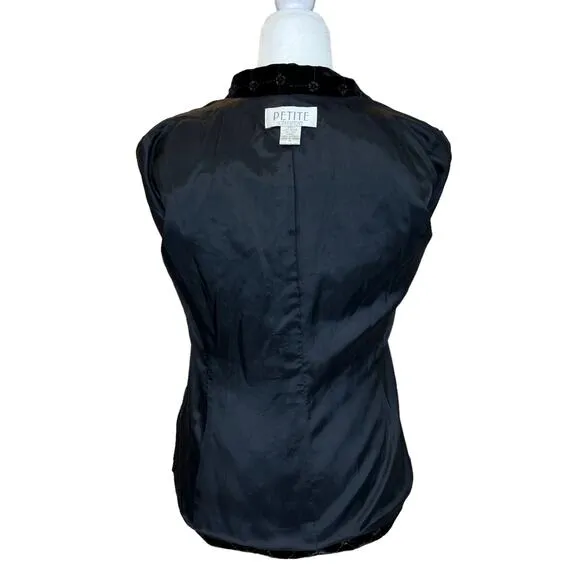 Vintage Petite Black Velvet Quilted Jacket Blazer 4P Dark Academia Office Siren