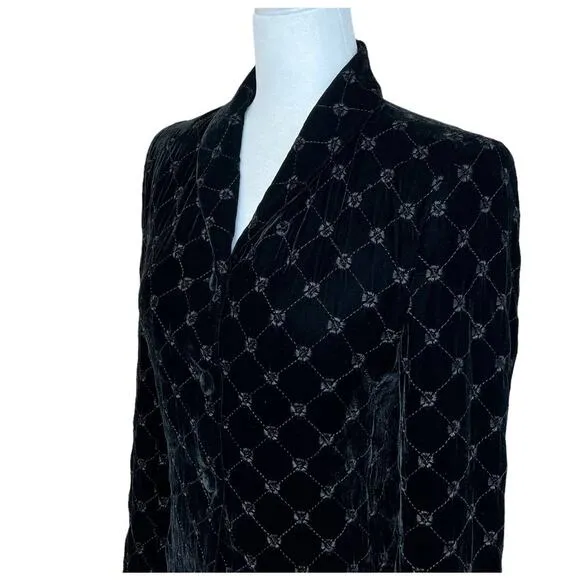 Vintage Petite Black Velvet Quilted Jacket Blazer 4P Dark Academia Office Siren