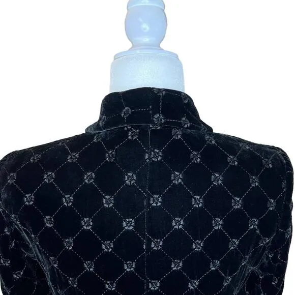 Vintage Petite Black Velvet Quilted Jacket Blazer 4P Dark Academia Office Siren