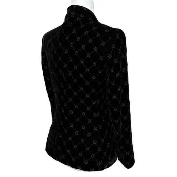 Vintage Petite Black Velvet Quilted Jacket Blazer 4P Dark Academia Office Siren