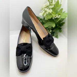 Vintage Salvatore Ferragamo Boutique Gloria Nero Black‎ Patent Leather Shoe Sz 7