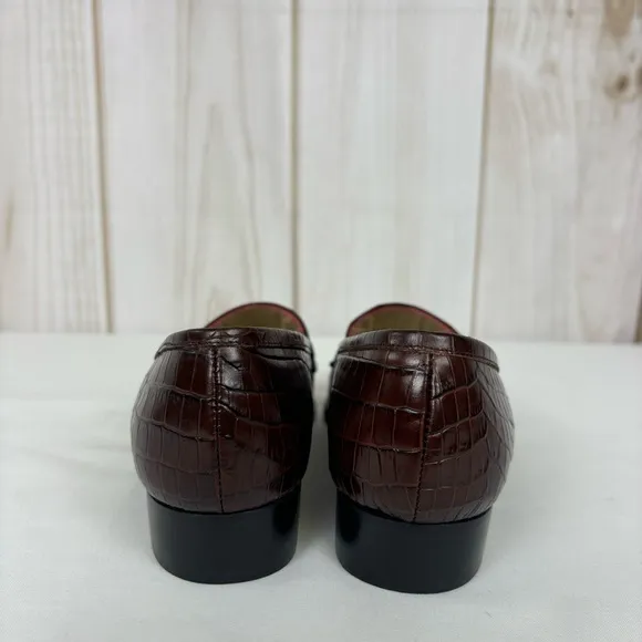 Vintage Talbots Penny Loafers Italy Embossed Leather Flats Brown Shoes Size 7