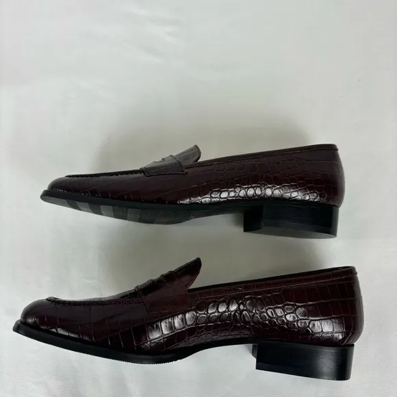 Vintage Talbots Penny Loafers Italy Embossed Leather Flats Brown Shoes Size 7