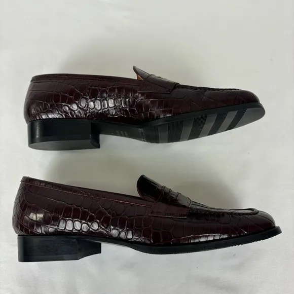 Vintage Talbots Penny Loafers Italy Embossed Leather Flats Brown Shoes Size 7
