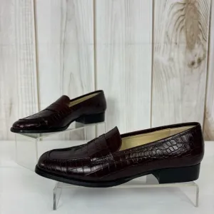 Vintage Talbots Penny Loafers Italy Embossed Leather Flats Brown Shoes Size 7