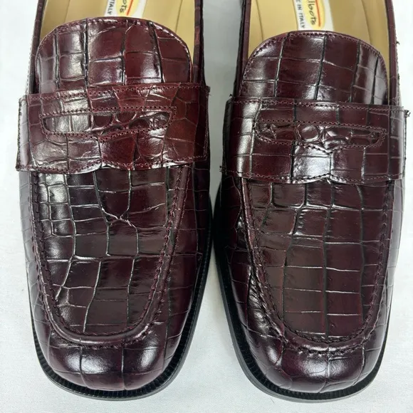 Vintage Talbots Penny Loafers Italy Embossed Leather Flats Brown Shoes Size 7