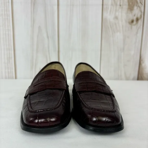 Vintage Talbots Penny Loafers Italy Embossed Leather Flats Brown Shoes Size 7