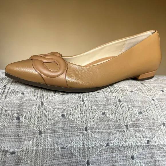 Vionic Arielle Caramel Tan Leather Flats Women’s 6 Pointed Toe Comfort Slip Ons