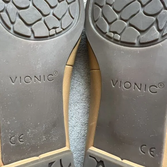 Vionic Arielle Caramel Tan Leather Flats Women’s 6 Pointed Toe Comfort Slip Ons