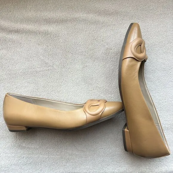 Vionic Arielle Caramel Tan Leather Flats Women’s 6 Pointed Toe Comfort Slip Ons