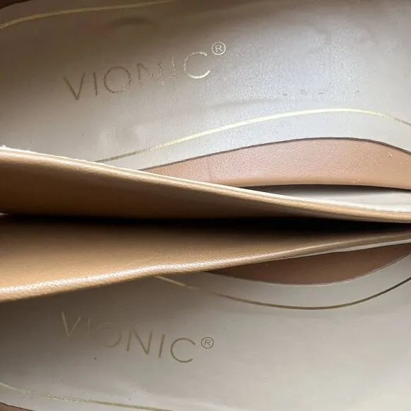 Vionic Arielle Caramel Tan Leather Flats Women’s 6 Pointed Toe Comfort Slip Ons