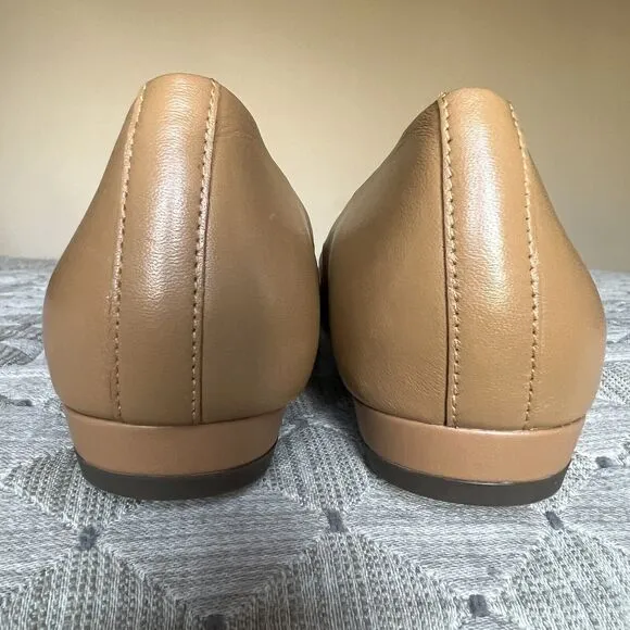 Vionic Arielle Caramel Tan Leather Flats Women’s 6 Pointed Toe Comfort Slip Ons