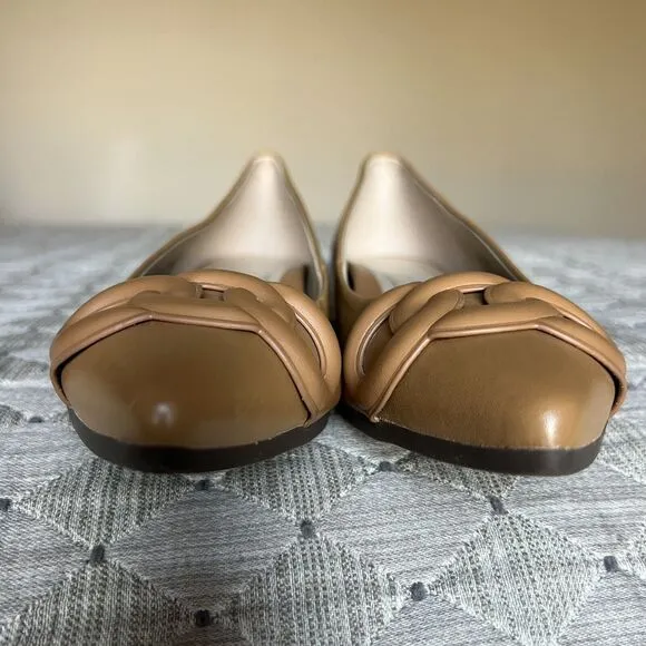 Vionic Arielle Caramel Tan Leather Flats Women’s 6 Pointed Toe Comfort Slip Ons