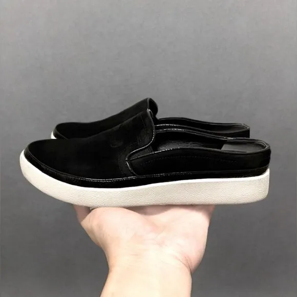 Vionic Effortless Nubuck Patent Trim Mules Slip On Slides Sneakers Black