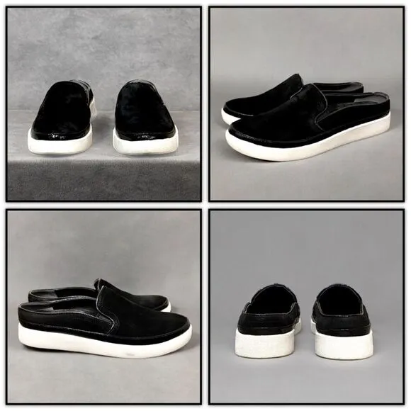 Vionic Effortless Nubuck Patent Trim Mules Slip On Slides Sneakers Black