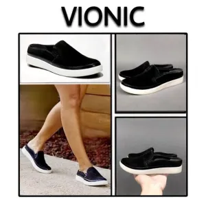 Vionic Effortless Nubuck Patent Trim Mules Slip On Slides Sneakers Black