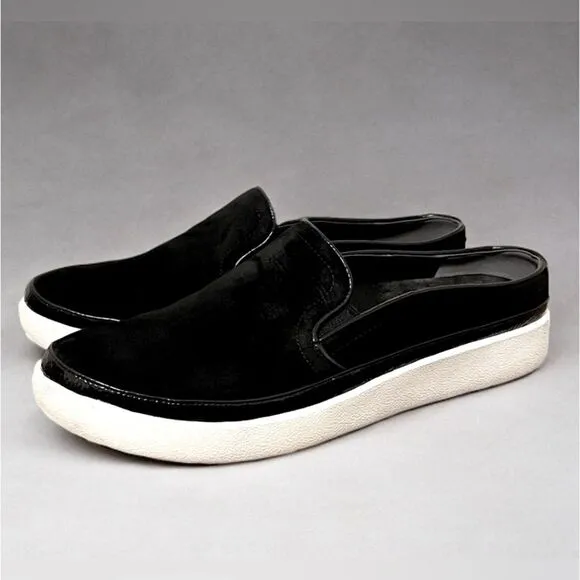 Vionic Effortless Nubuck Patent Trim Mules Slip On Slides Sneakers Black