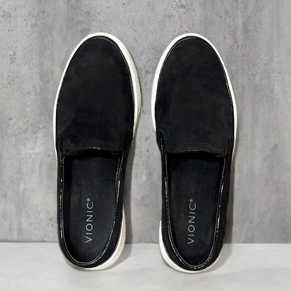 Vionic Effortless Nubuck Patent Trim Mules Slip On Slides Sneakers Black