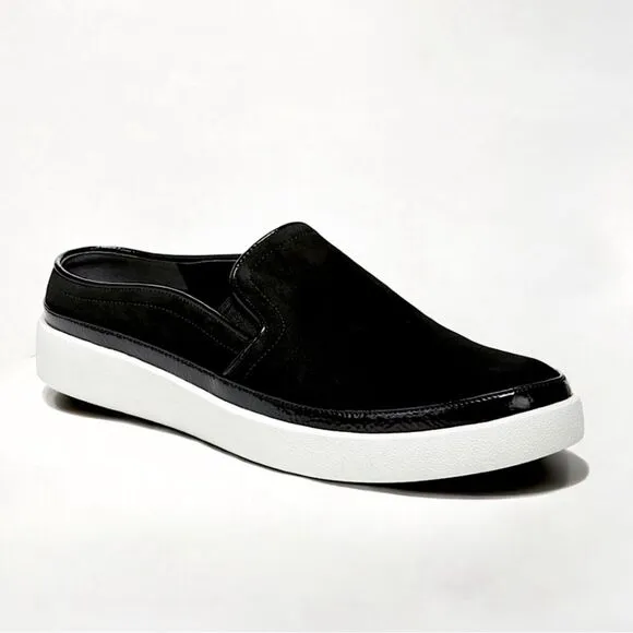 Vionic Effortless Nubuck Patent Trim Mules Slip On Slides Sneakers Black