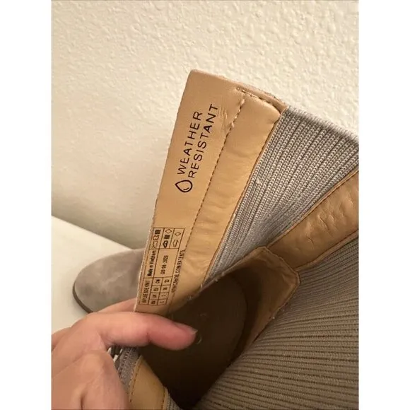 VIONIC Kaylee Dark Taupe Suede Knit Ankle Chunky Boots Weather Resistant Size 5