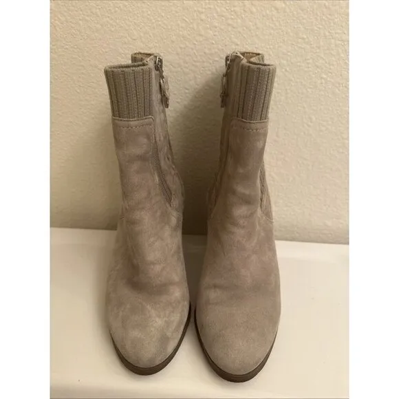 VIONIC Kaylee Dark Taupe Suede Knit Ankle Chunky Boots Weather Resistant Size 5